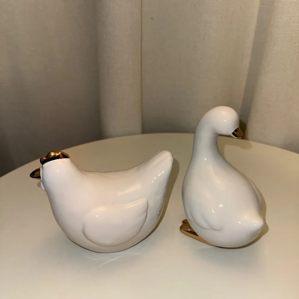 Target Easter White Ceramic Chicken and Goose Decoration NWT